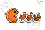 Funny Pumpkin Pie Chasing Turkeys, a Seasonal Illustration by OK Design (Thumbnail 1 of 5)