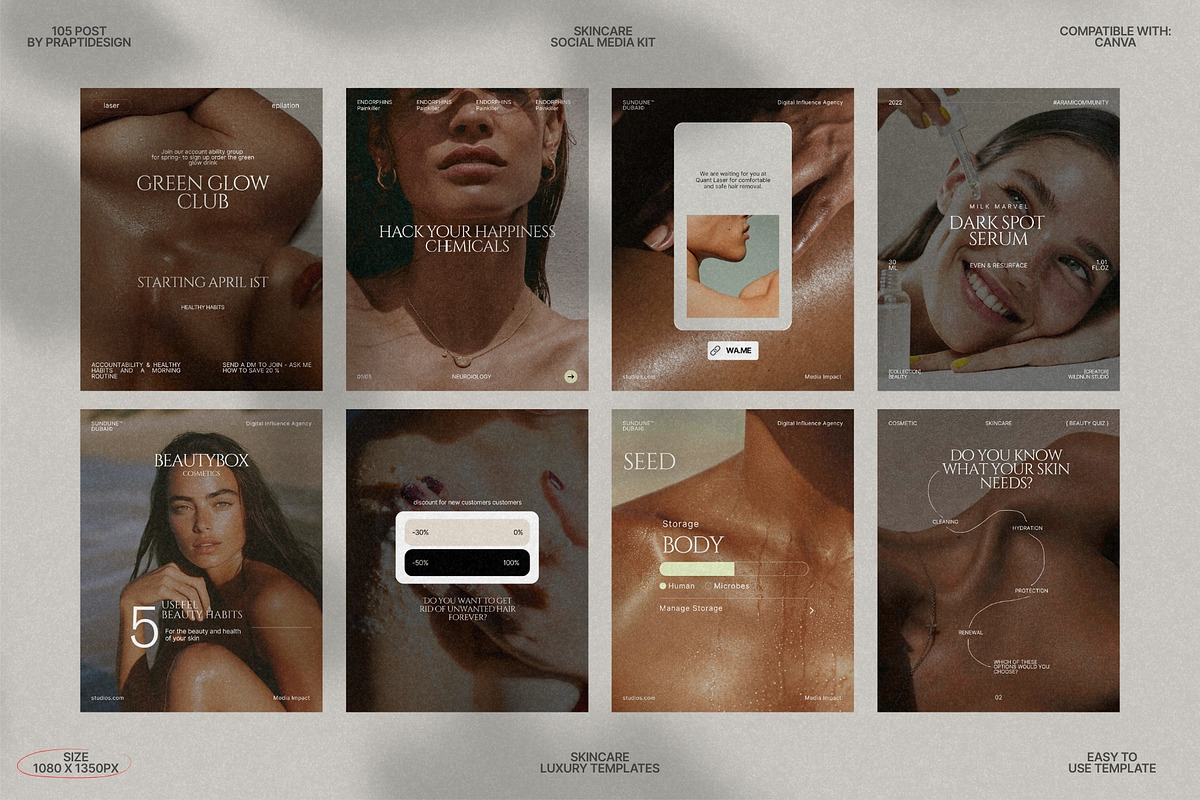 Minimal Skincare Post Kit Canva preview 4