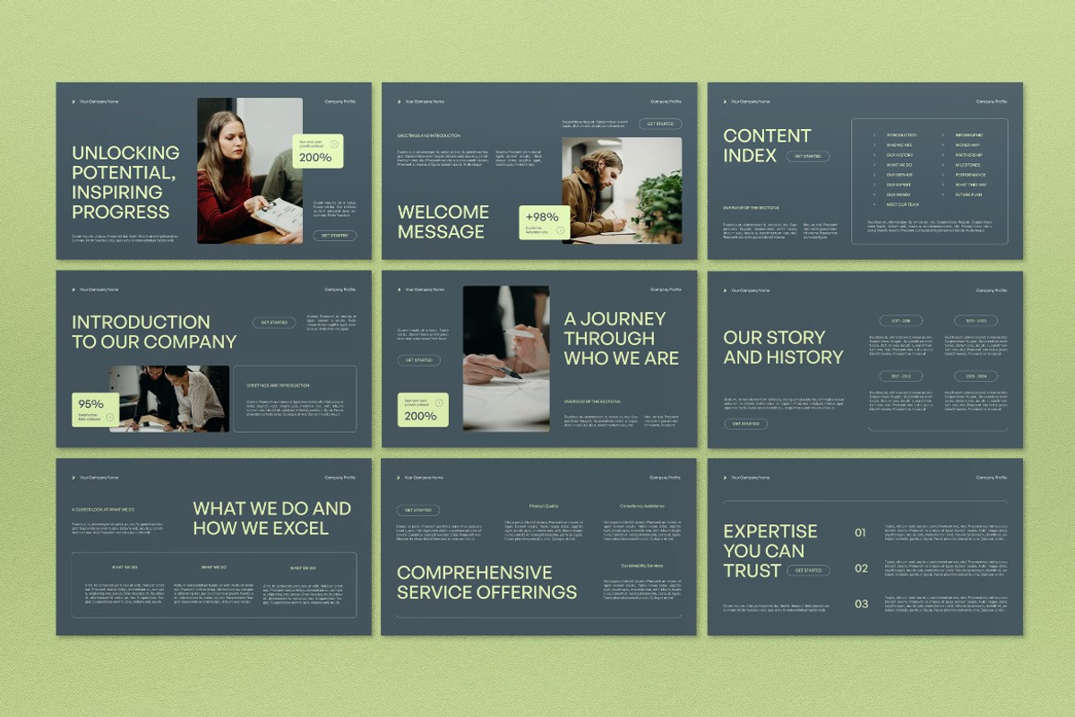 Green White Company Profile PPT, a Presentation Template by graphicook (Photo 2 of 4)