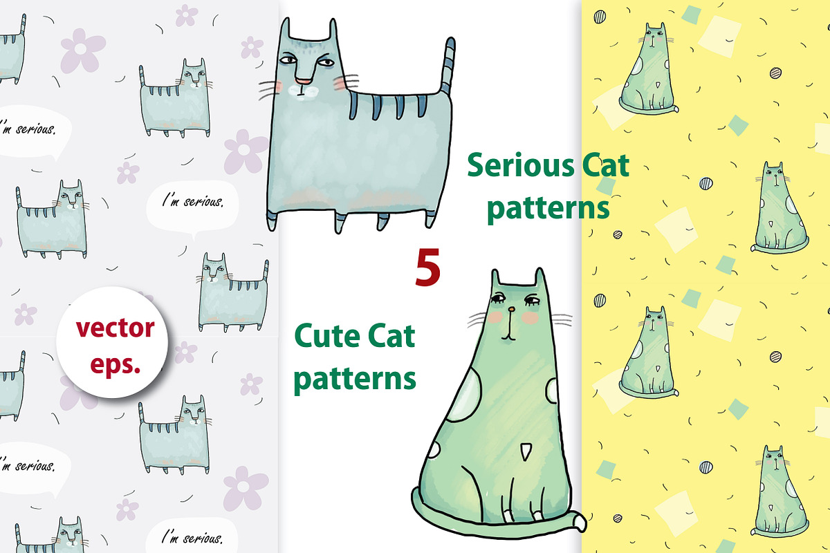 Serious Cat Collection - 40 patterns, a Pattern Graphic by Zooza Art (Photo 5 of 8)