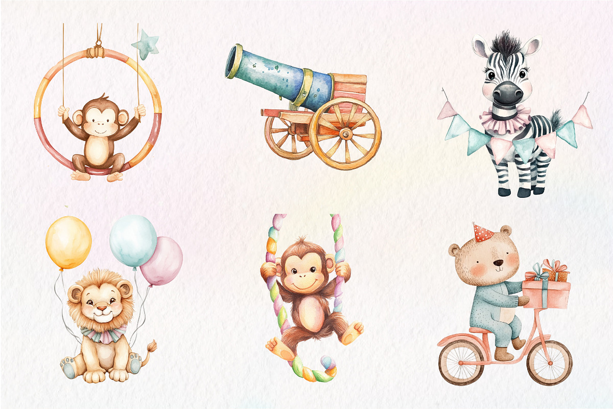 Vintage Circus Party Animals Clipart, an Illustration by CreationArt (Photo 3 of 9)