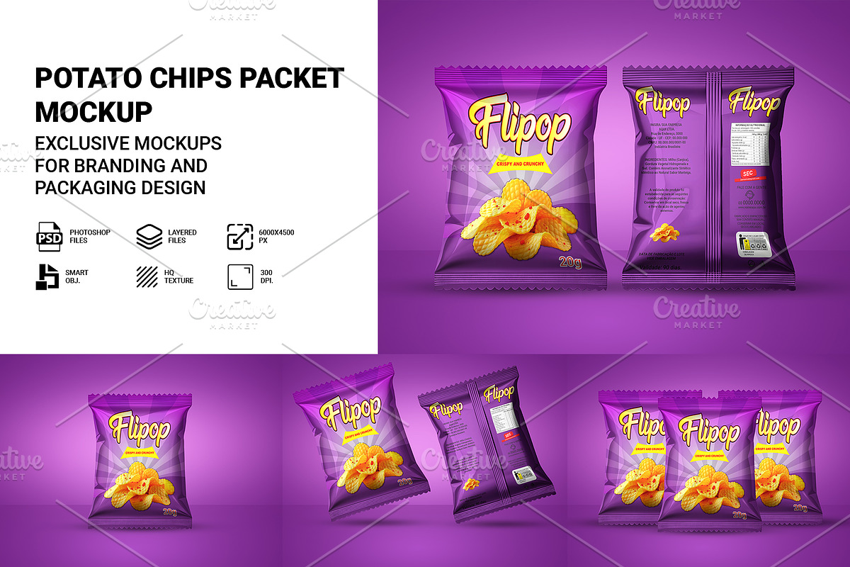 Potato Chips Snack Packet Mockup, a Mockup by AKASH-DESIGNS