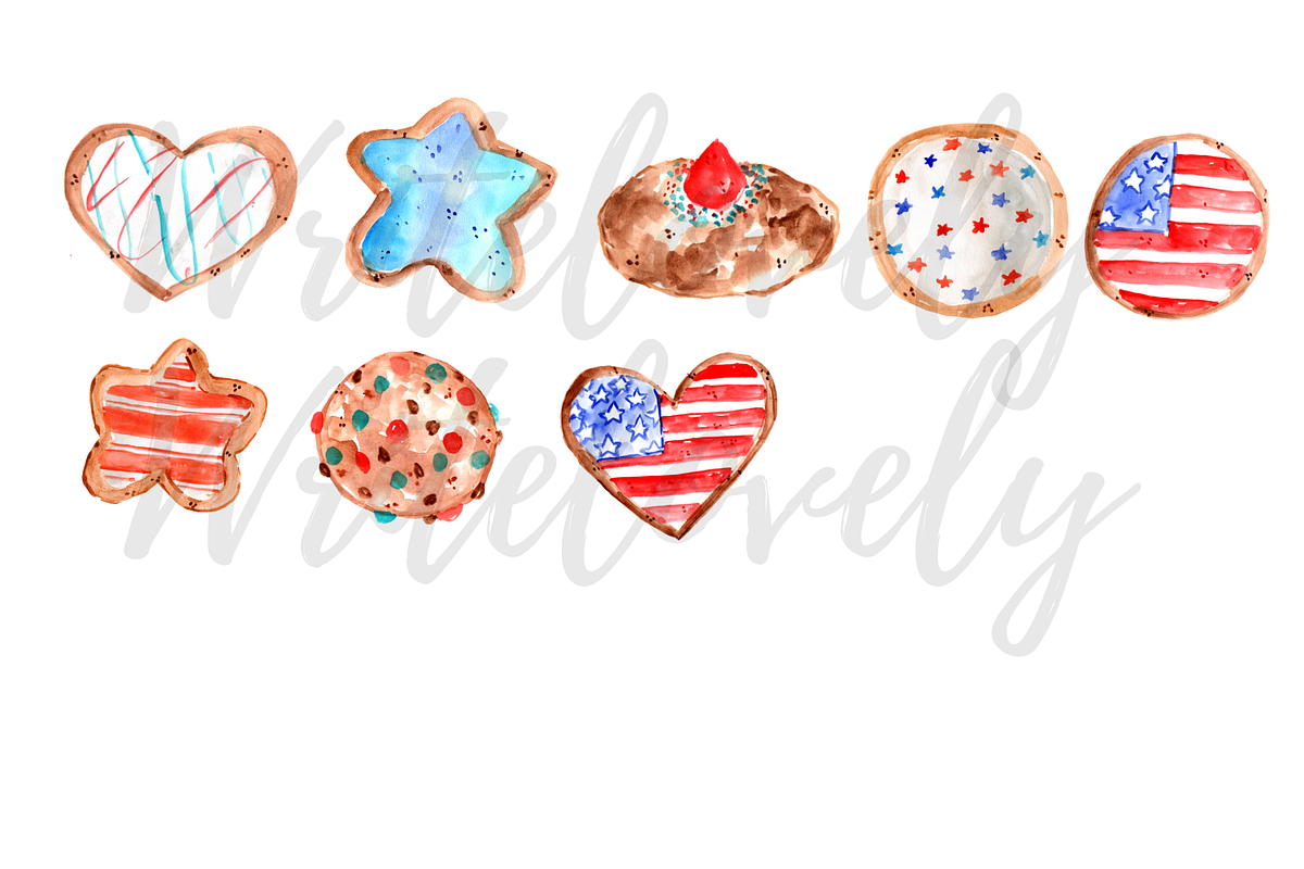 Watercolor Forth Of July Cookie, a Food Illustration by Writelovely (Photo 2 of 2)