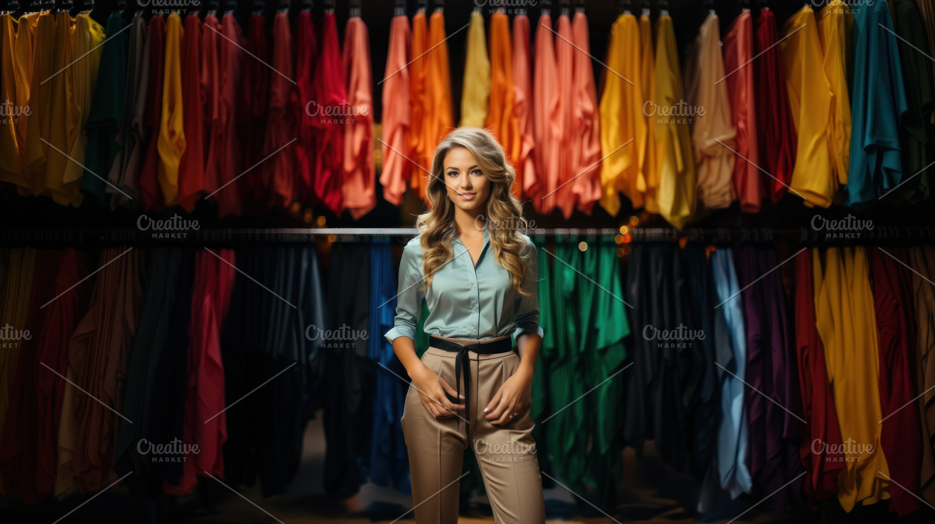 Portrait of a beautiful young woman in a clothing store. Shoppin, a Photo by AS photostudio