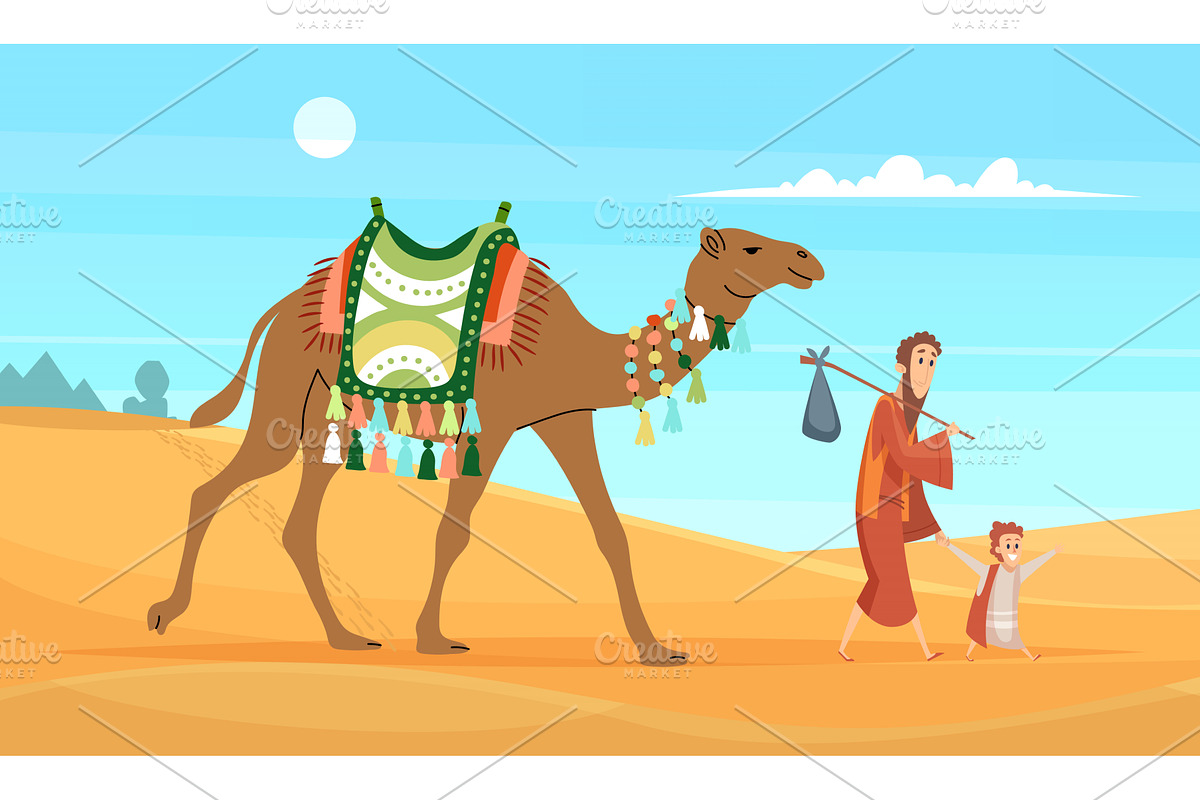 Camel in desert. characters walking, an Animal Illustration by Onyx