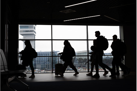 Silhouettes of tourists walking at, a Transportation Photo by Barcelona_dreams