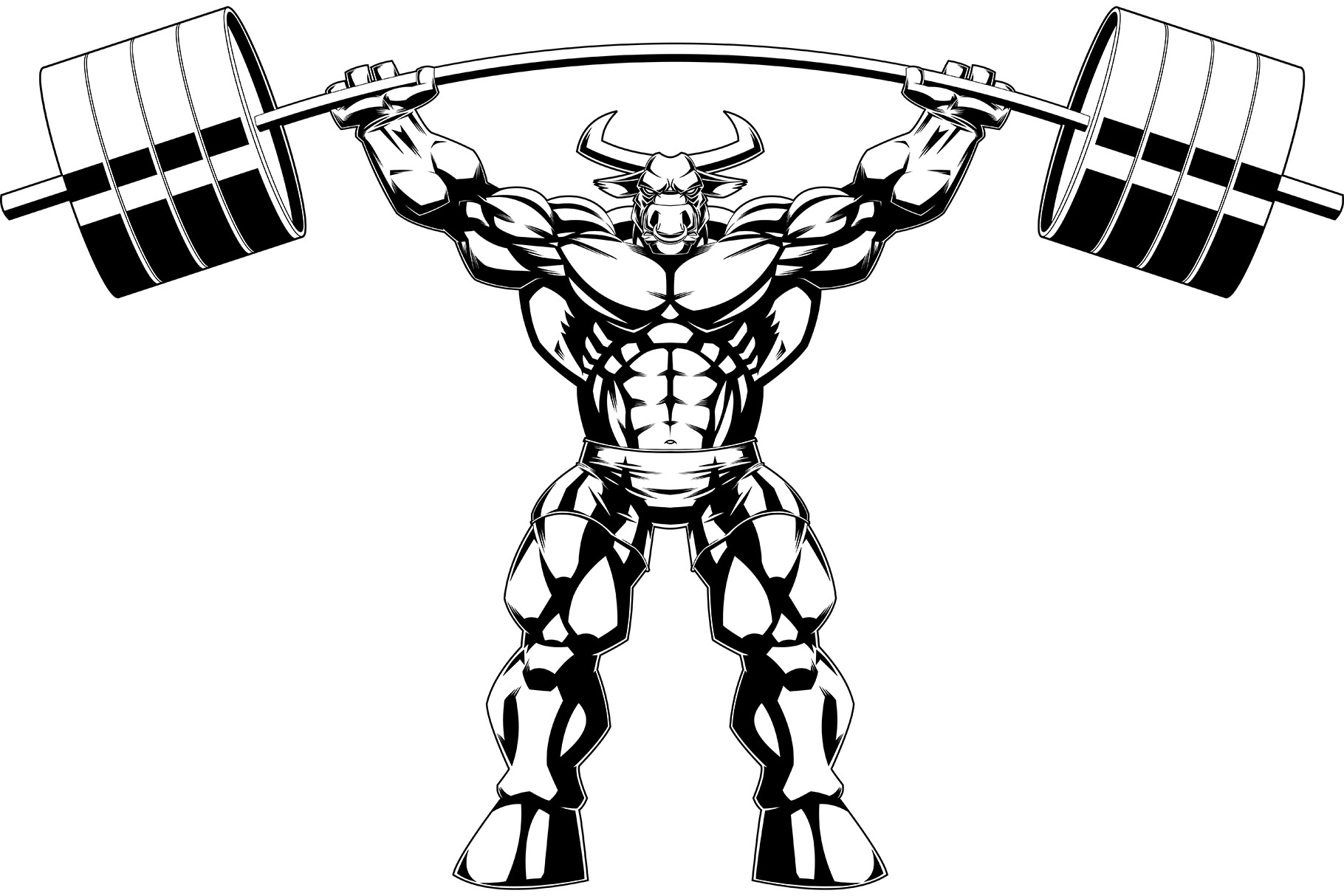 Outlined Muscular Bull Bodybuilder, a Sport Illustration by HitToon