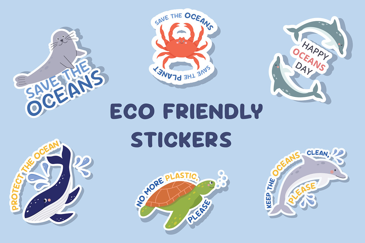 Eco stickers with texts pack, an Animal Illustration by Sabina_Ava (Photo 1 of 7)