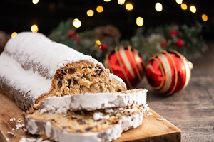 Traditional Christmas Stollen with Raisins and Powdered Sugar, a Food & Drink Photo by etorres69