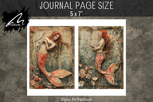 Red Mermaid, Grunge Collage Pages