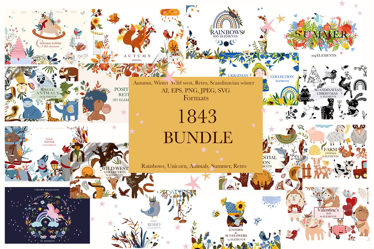 BUNDLE, Whole shop,clipart & pattens, an Animal Illustration by Usis (Photo 1 of 16)