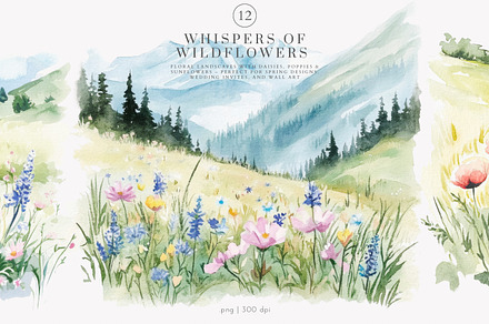 landscape clipart watercolor meadow, a Decorative Illustration by Patishop Art