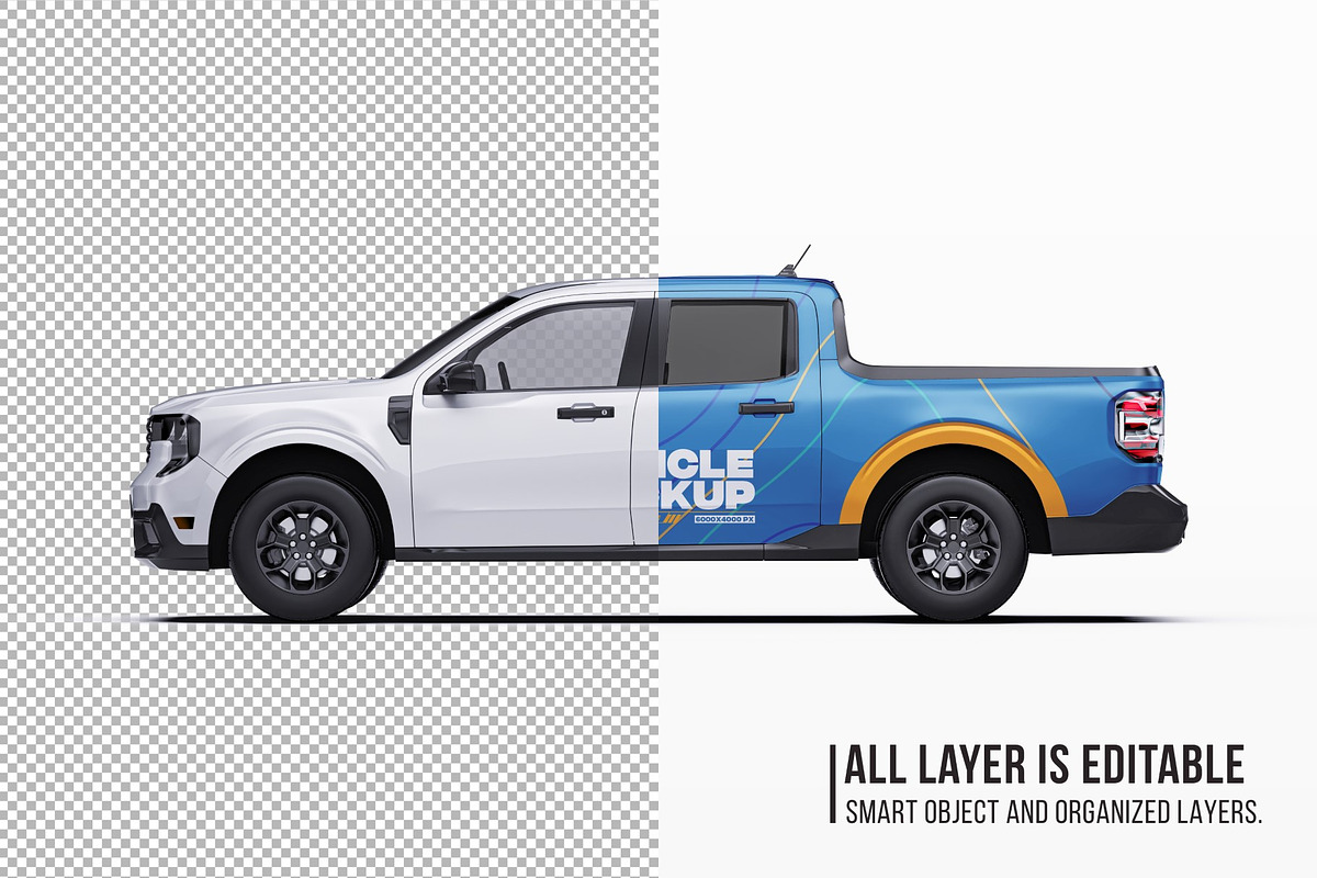 2025 Compact Pickup Truck Mockup Set, an Advertising Mockup by Halal Graphic Studio (Photo 5 of 16)