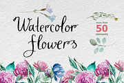 Watercolor different flowers, a Decorative Illustration by katyabuslaeva (Thumbnail 1 of 4)