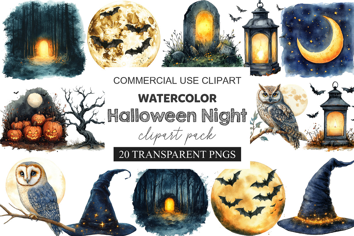 Halloween Night Clipart, a Work Illustration by cherrydesign (Photo 1 of 3)
