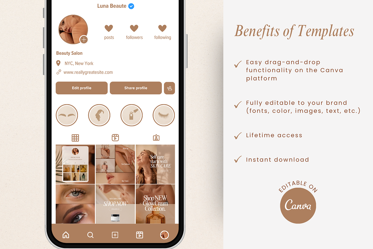 Golden Hour Instagram Beauty Posts, a Social Media Template by GlamWebDesigns (Photo 2 of 7)