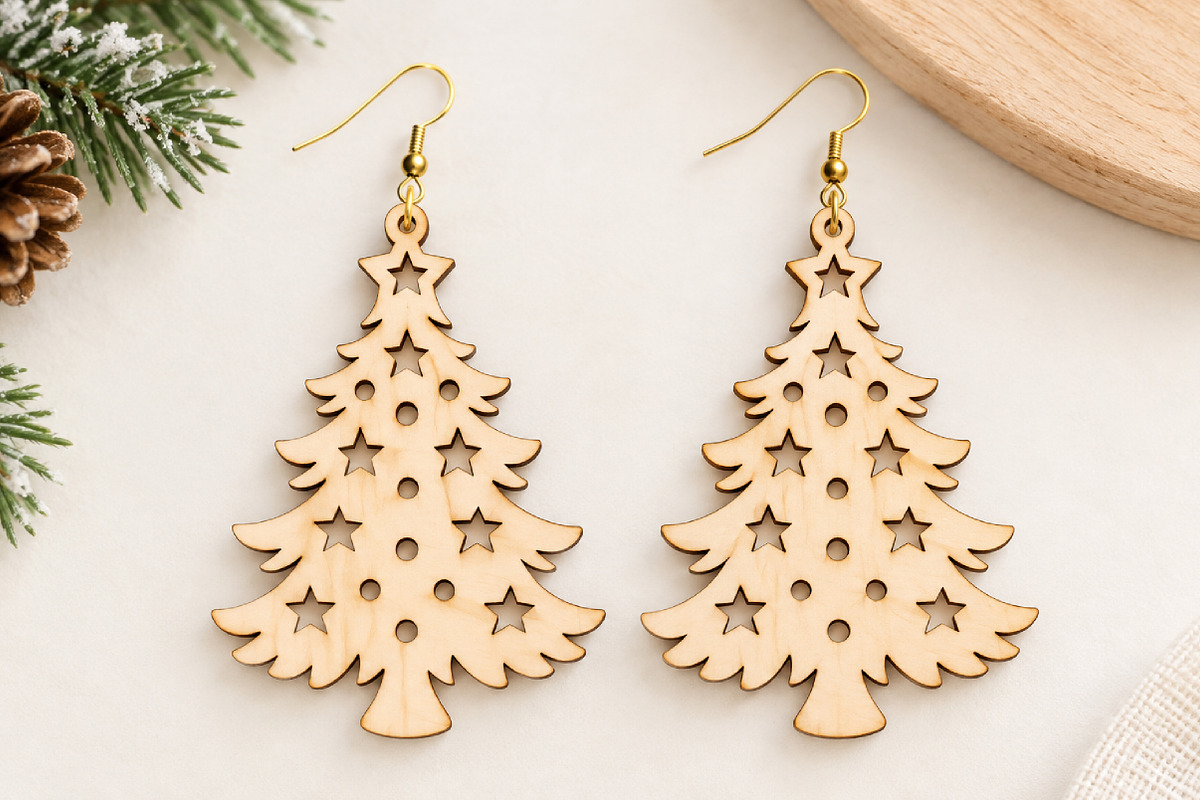 Christmas Tree Earrings Laser Cut, an Object Graphic by Canvas Craft (Photo 2 of 4)