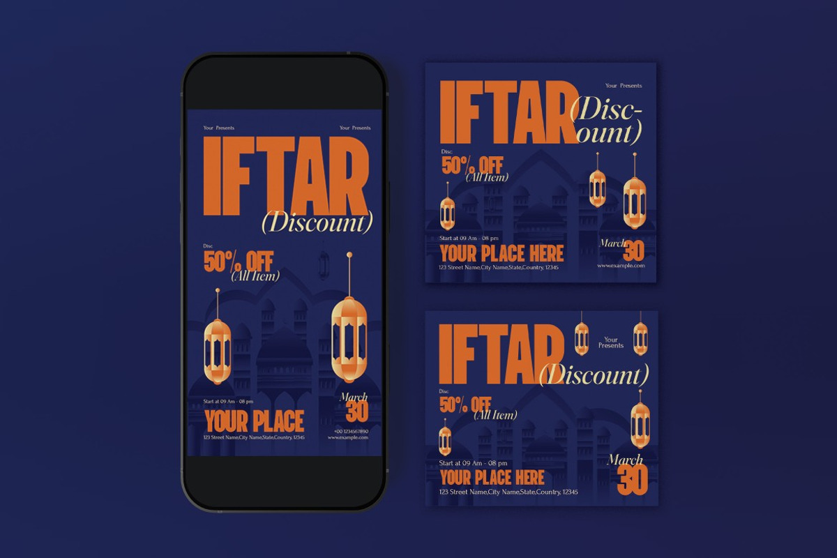 Purple Bold Iftar Discount Flyer Set, a Flyer Template by graphicook (Photo 3 of 3)