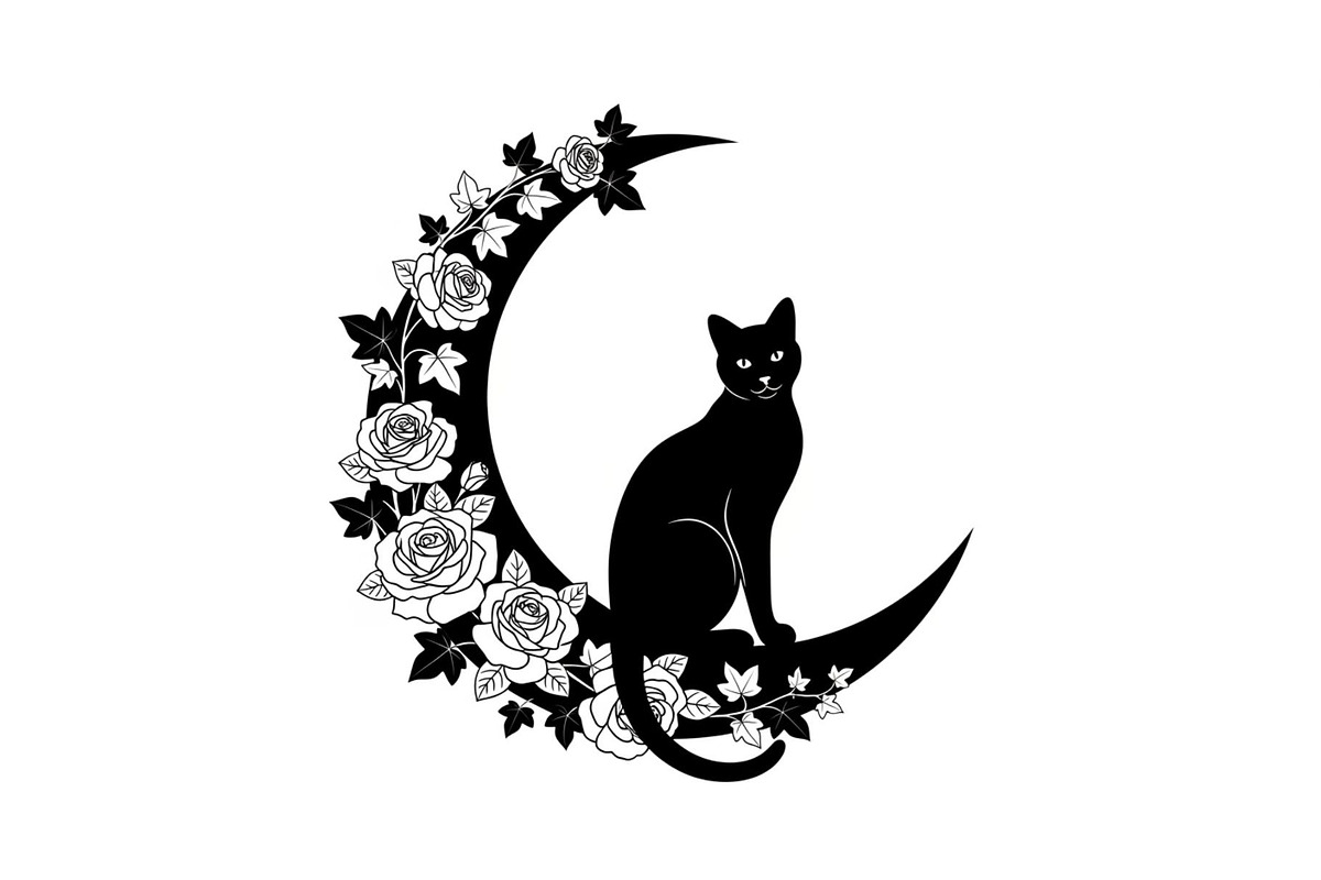 Cat on Crescent Moon Bundle, an Illustration by jahid234 (Photo 24 of 31)