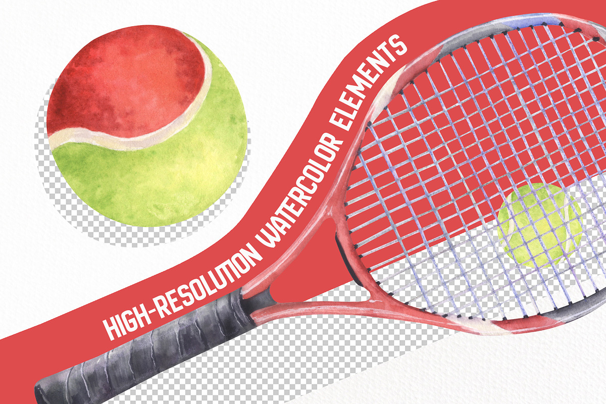 Tennis Academy Watercolor Collection, a Sport Illustration by WatercolorElena (Photo 3 of 13)