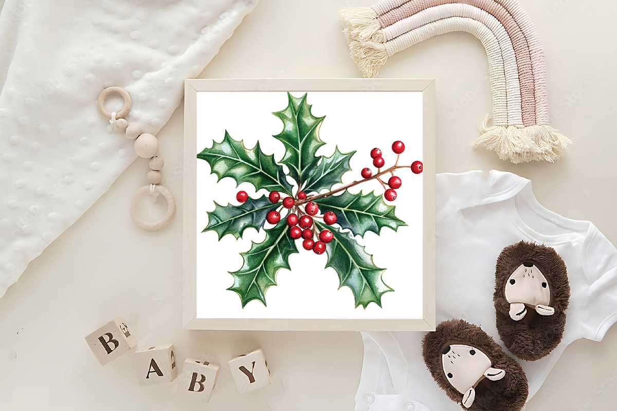 Watercolor Holiday Floral Clipart, an Illustration by CraftArtStudio (Photo 6 of 6)