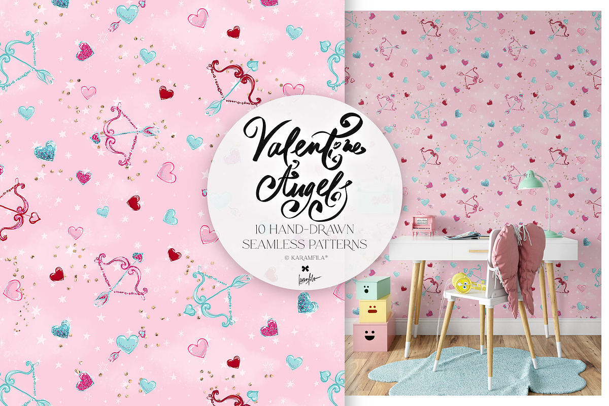 Valentine Cupid Seamless Patterns, a Pattern Graphic by KaramfilaS (Photo 2 of 12)