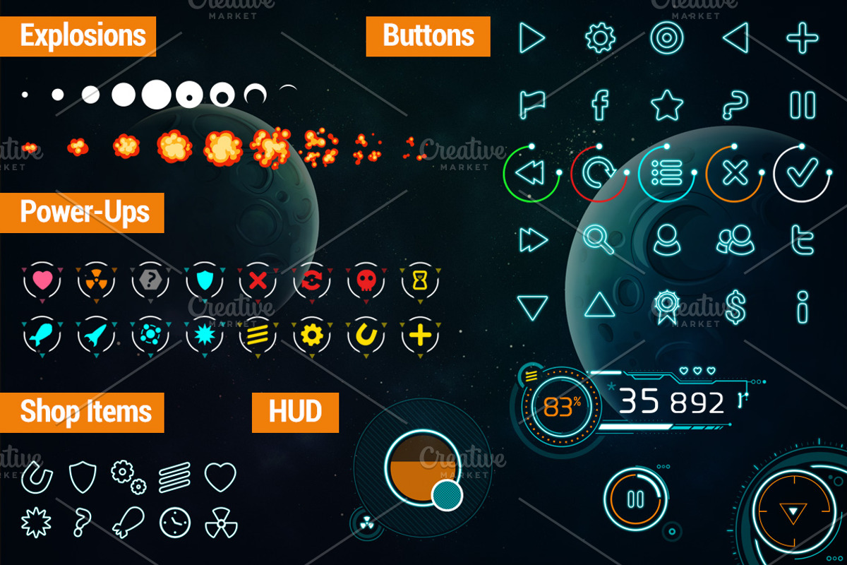 Game Assets for Asteroids Crusher, an Illustration by wowu (Photo 3 of 5)