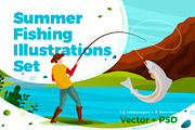 Summer Fishing Illustrations Set, an Animal Illustration by Tashal (Thumbnail 1 of 5)
