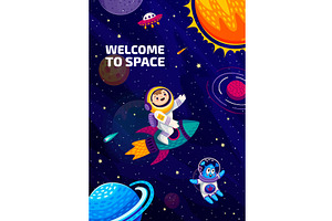 Cartoon Space Poster With Astronaut