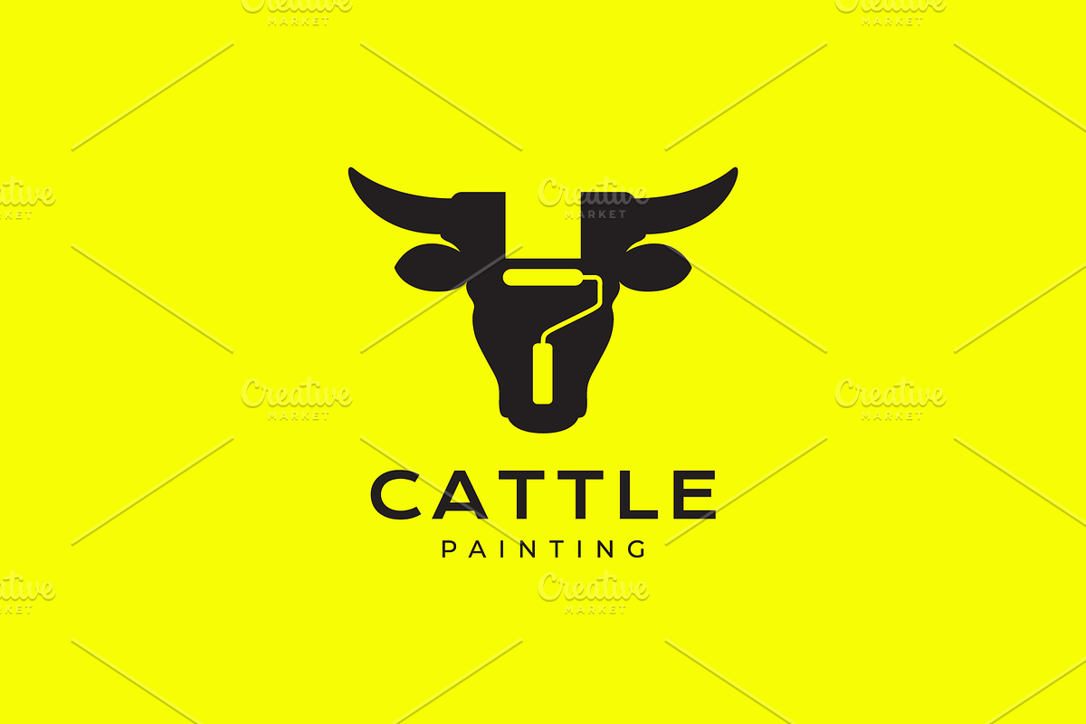 head cow roll painting cattle logo, a Branding & Logo Template by devastd