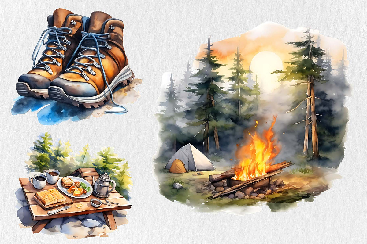 Watercolor Camping Clipart Bundle, an Illustration by Moon Studio (Photo 4 of 15)