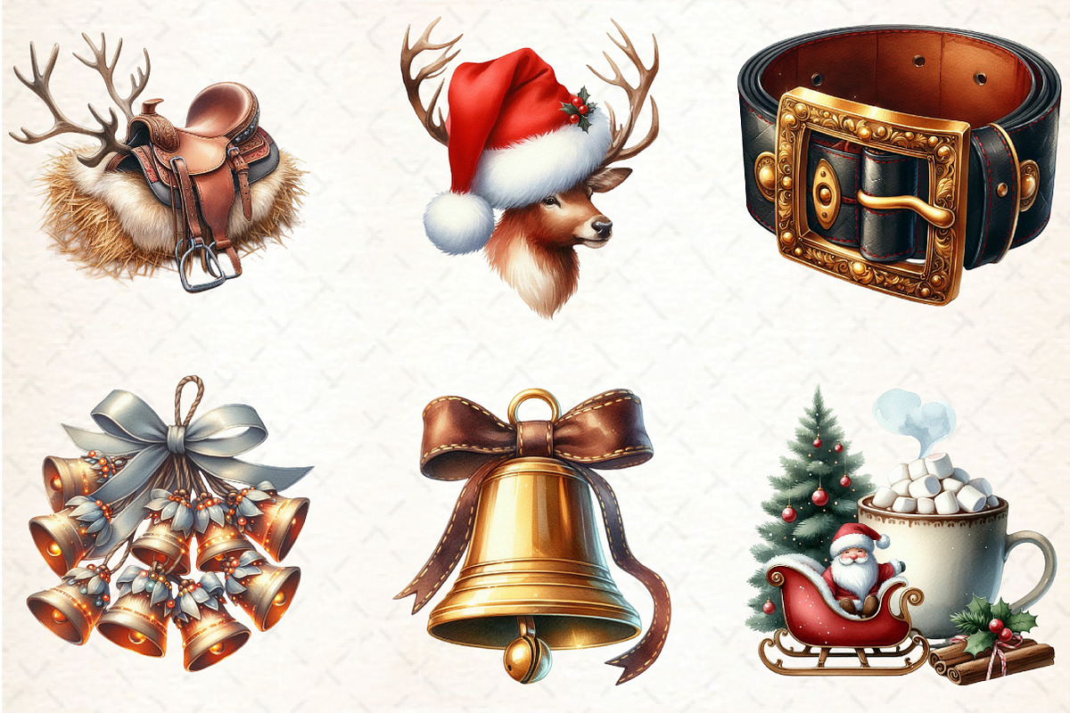 Santa Claus and his Reindeer Clipart, an Illustration by DreamCafeArt (Photo 4 of 8)
