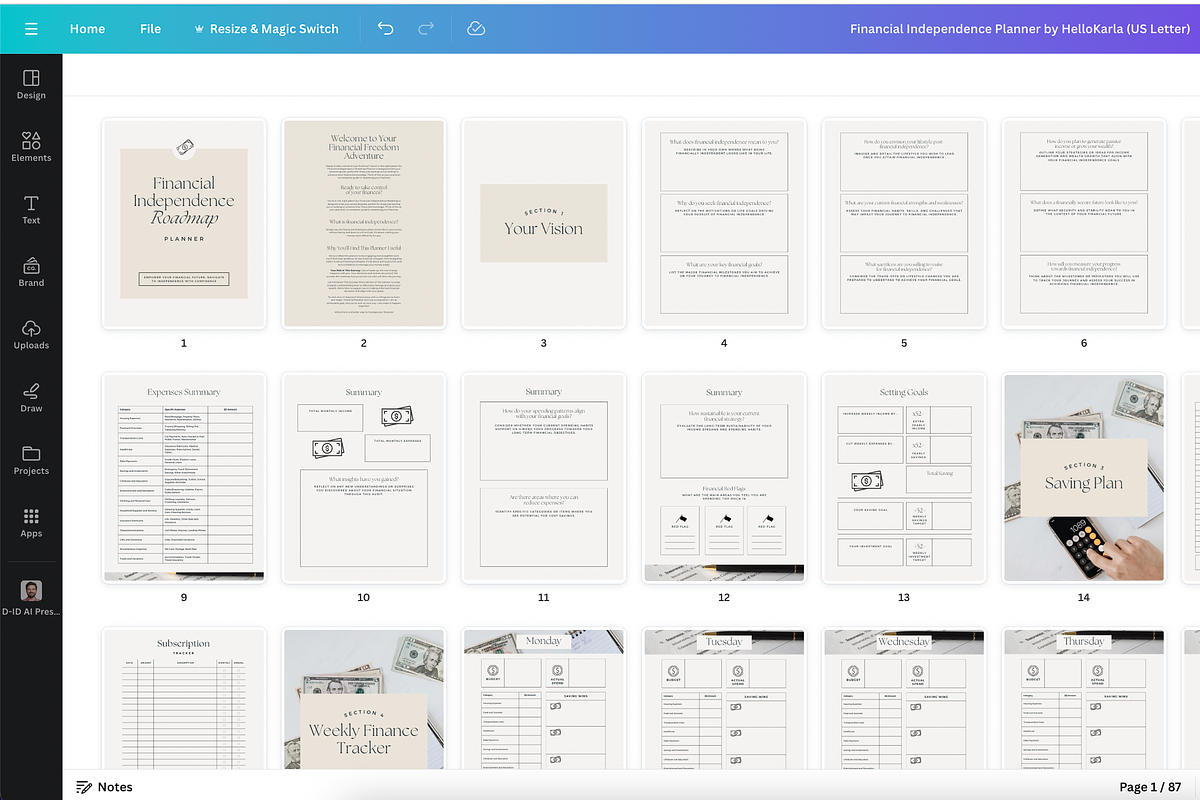 Financial Independence Planner Canva, a Presentation Template by HelloKarla (Photo 9 of 9)