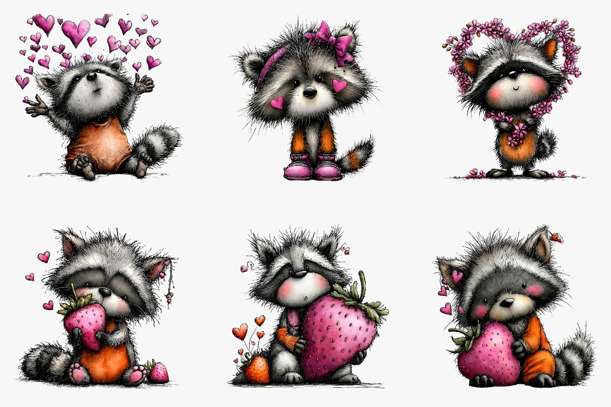 Valentine's Whimsical Raccoon Clipar, an Illustration by CreationArt (Photo 2 of 5)