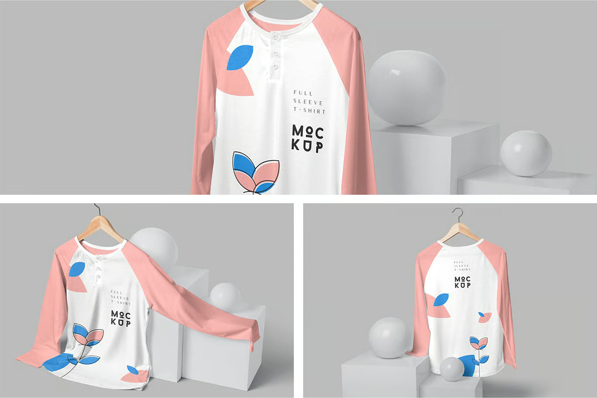 Buttoned Full Sleeve T-Shirt Mockups, a Shirt Mockup by megostudi0 (Photo 1 of 5)