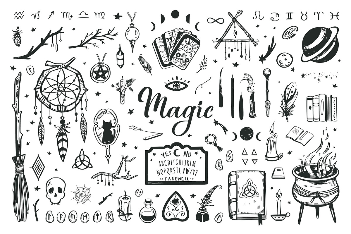 Whimsical Witchcraft hand drawn set, an Illustration by Wild Muse (Photo 3 of 9)