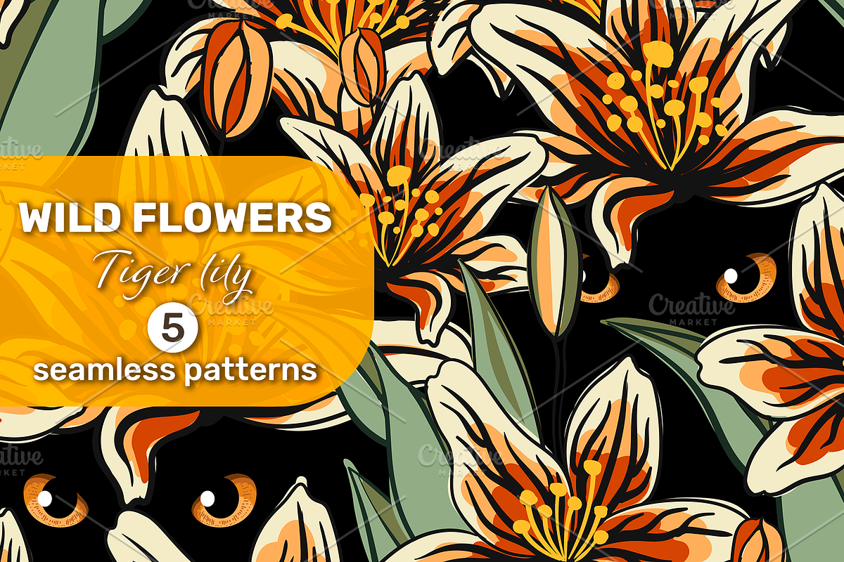 Mysterious Tiger Lilies (seamless), a Pattern Graphic by Uminoki (Photo 1 of 6)