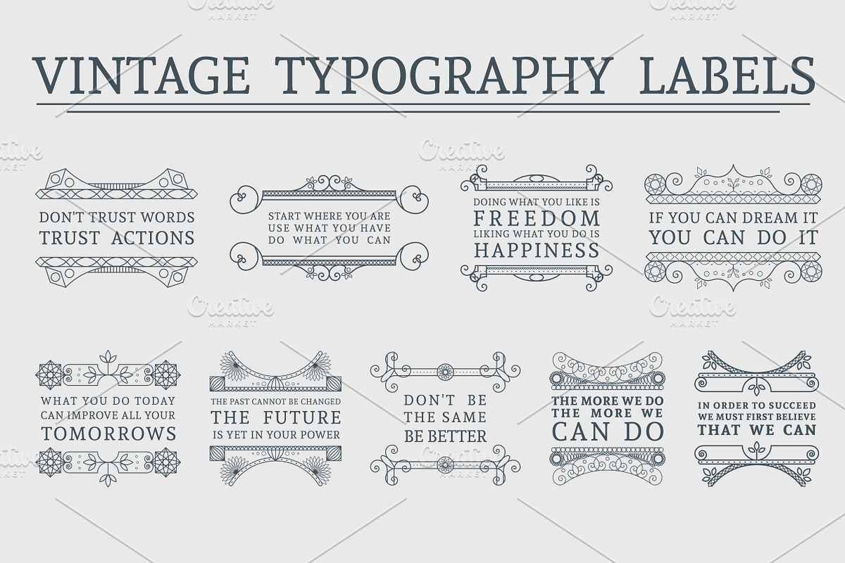 9 Vintage Typography Labels, an Object Graphic by dacascas