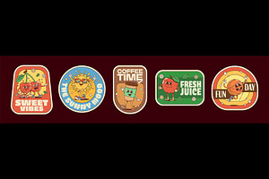 Groovy hippie label stickers patches, a Food Illustration by Vector Tradition