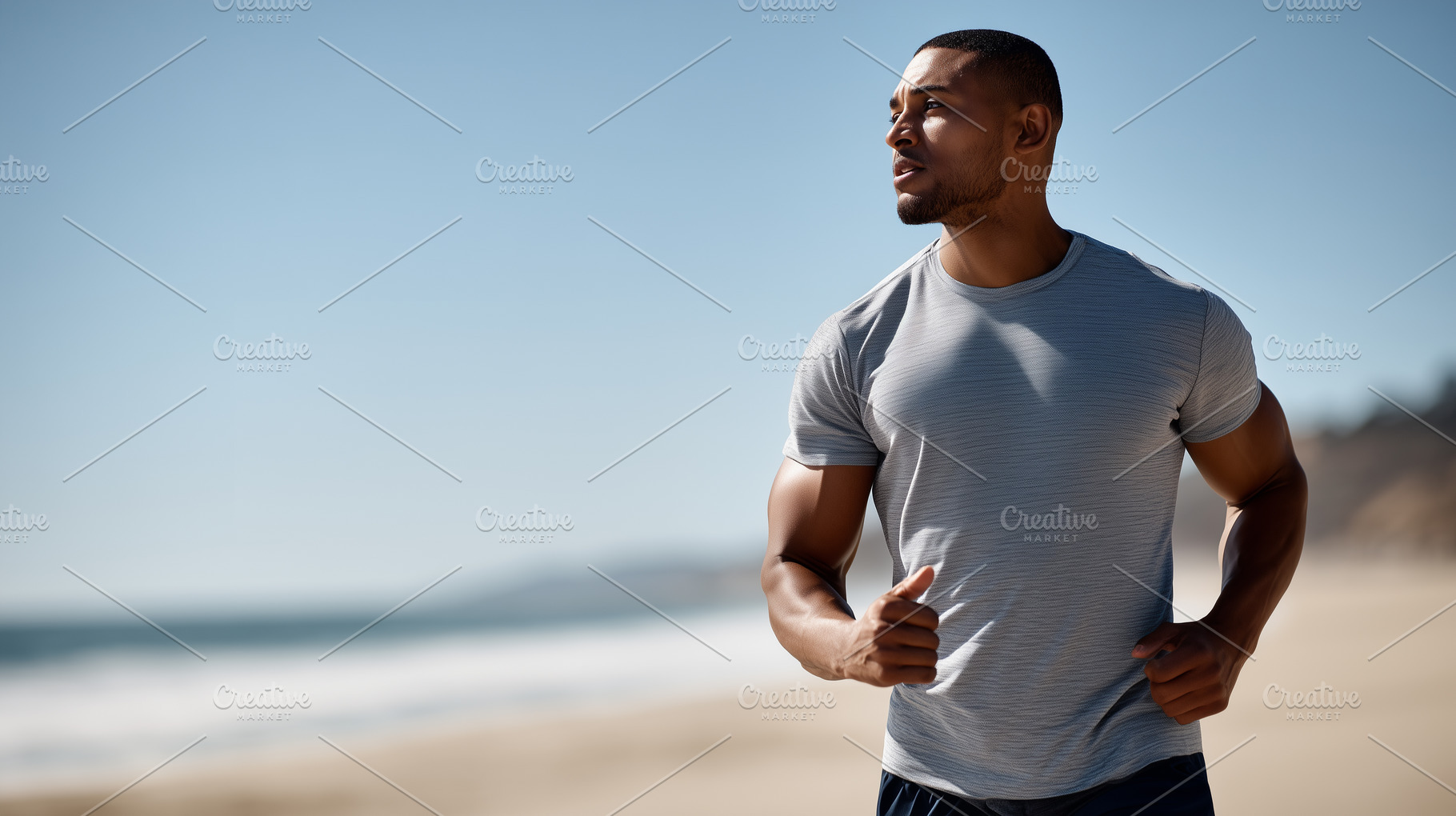 Athlete black man running on a sunny, a Sports & Recreation Photo by MistyDay