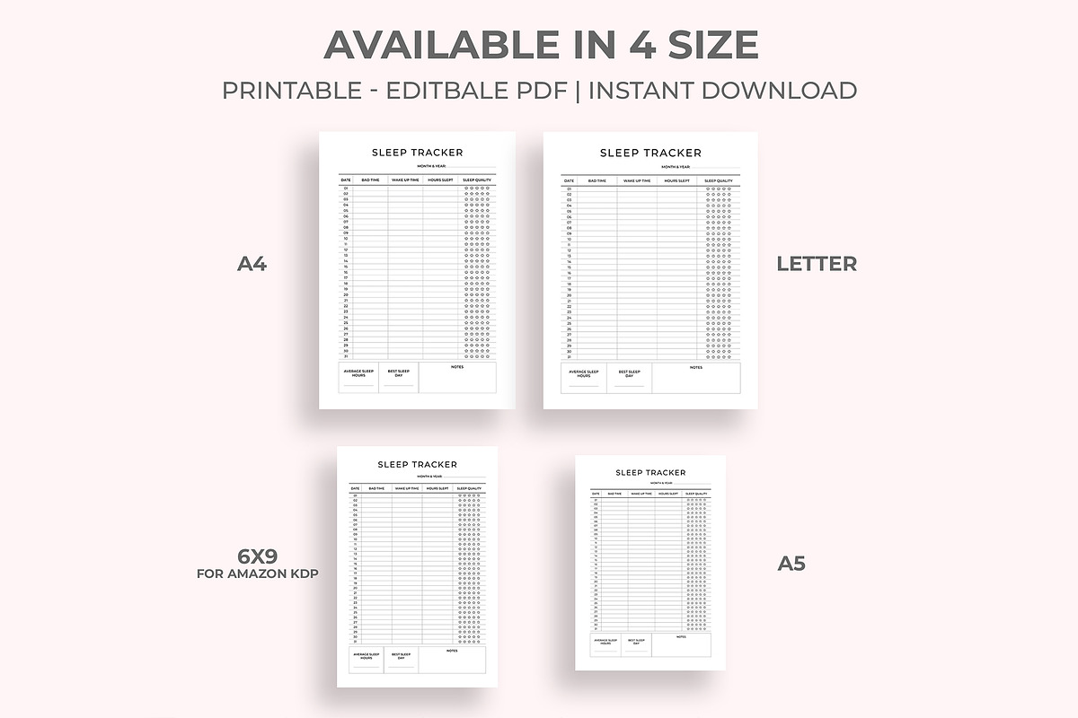 Monthly Sleep Tracker, a Stationery Template by M9 Design (Photo 2 of 5)