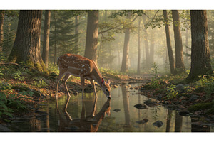 Spotted fawn drinking water from, an Animal Photo by Igor Tichonow
