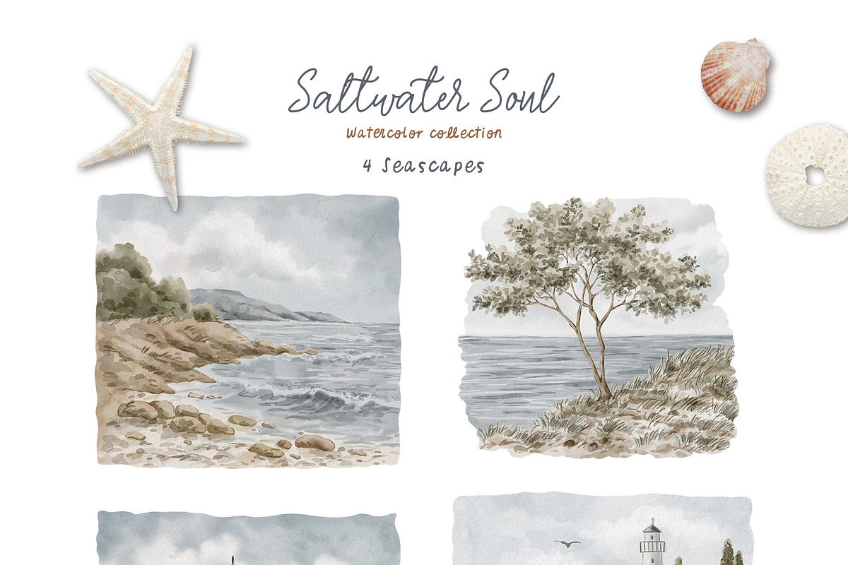 SALTWATER SOUL watercolor clipart, a Decorative Illustration by long summer (Photo 11 of 15)
