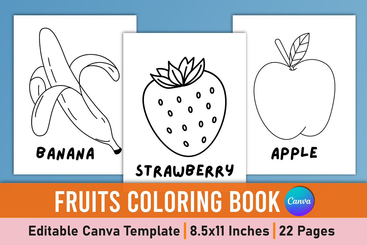 Fruits Coloring Book Canva Interior, image size:1200x800