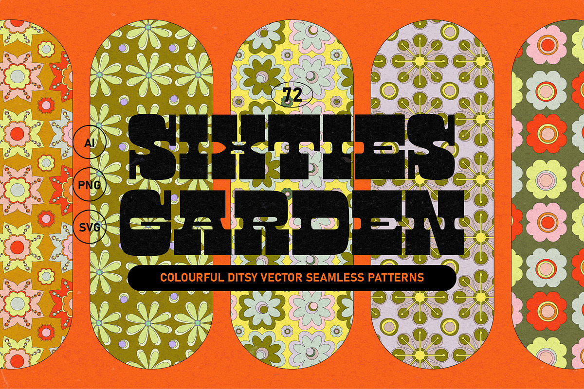 60s Vector Floral Patterns, a Pattern Graphic by angelainthefields (Photo 1 of 10)