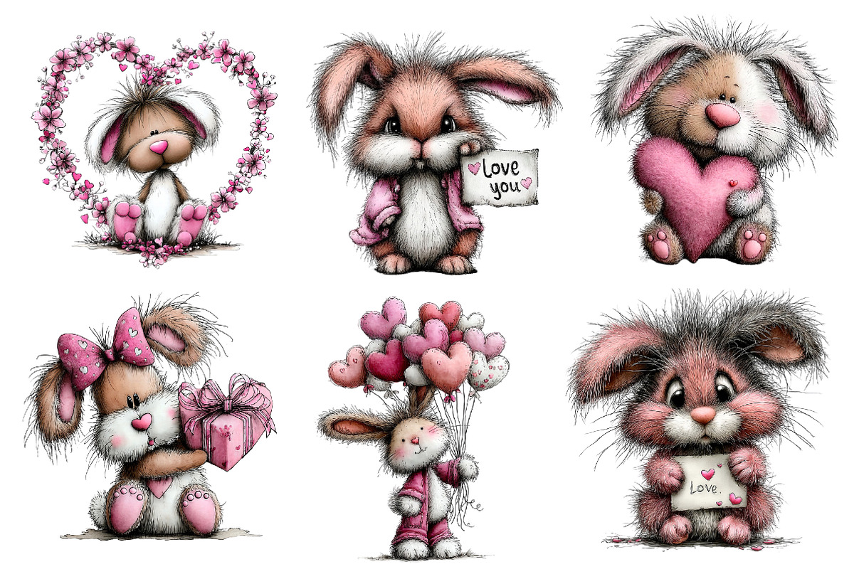 Valentine's Whimsical Bunny Clipart, an Illustration by Dream Creation (Photo 2 of 7)