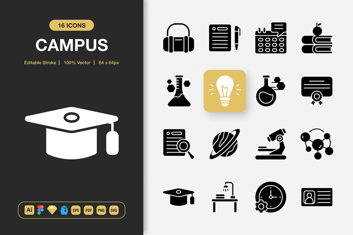Campus Solid Icons, a Solid Icon by Spacepixel Creative