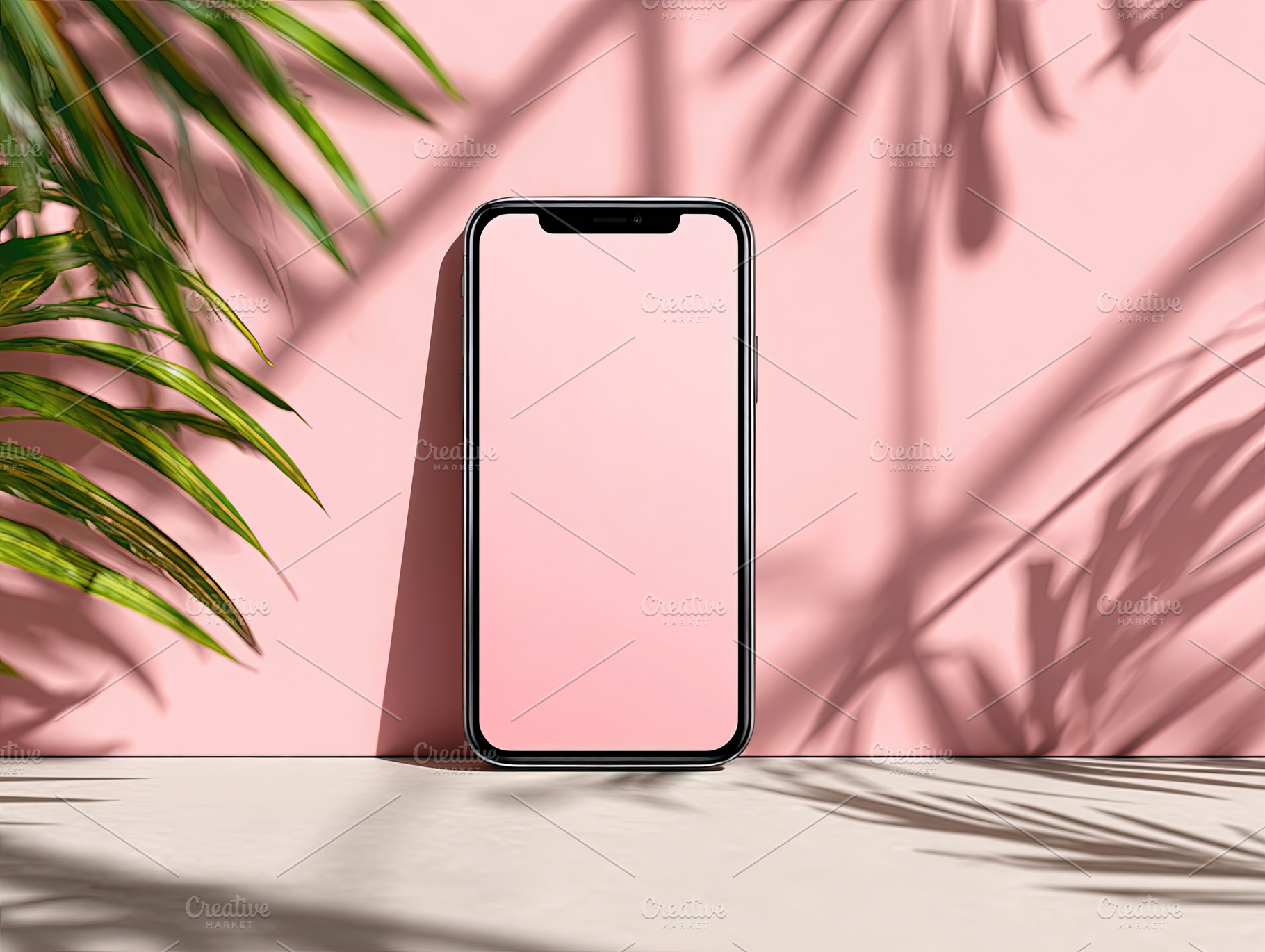 Modern smartphone with blank screen stands upright on a pink bac, an Abstract Photo by Ales Munt