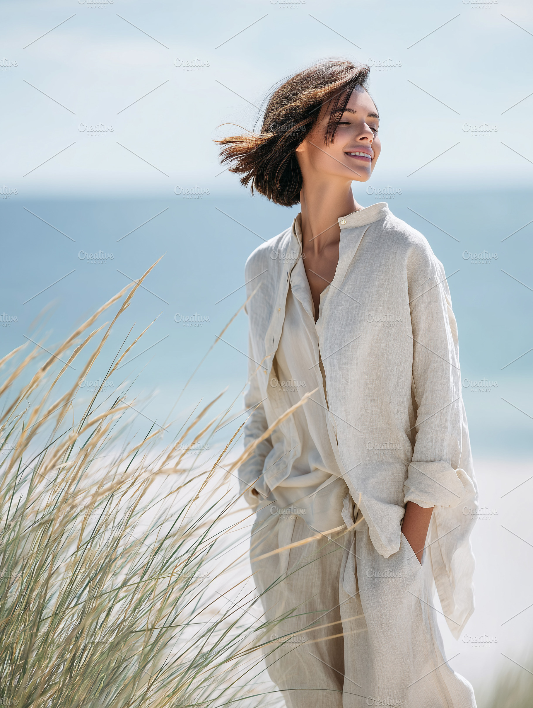 Young woman in a light linen outfit, a Beauty & Fashion Photo by MistyDay