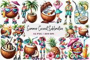 Watercolor Summer Coconut, a Seasonal Illustration by DreamArtGraphic (Thumbnail 1 of 4)